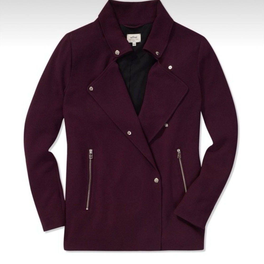 Aritzia Wilfred Mayet Jacket eggplant elongated moto coat crepe material sz xxs - Picture 9 of 9